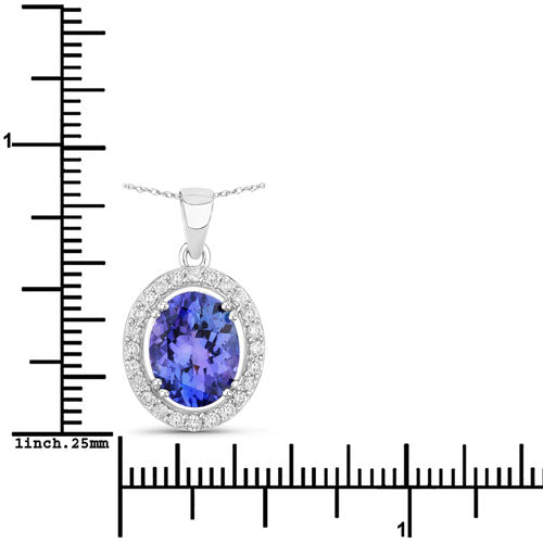3.21 Carat Genuine Tanzanite and White Diamond 14K White Gold Pendant