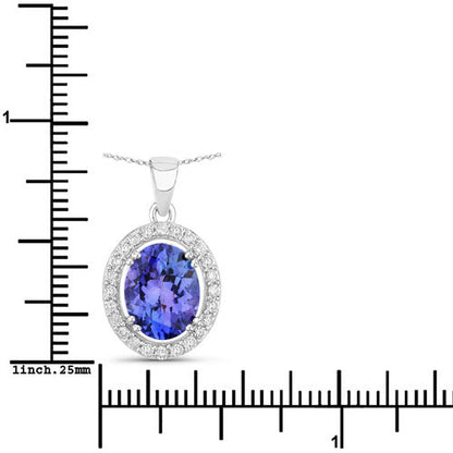 3.21 Carat Genuine Tanzanite and White Diamond 14K White Gold Pendant