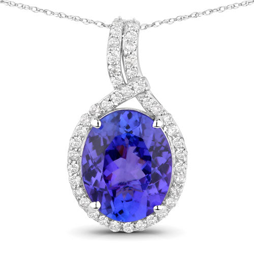 3.21 Carat Genuine Tanzanite and White Diamond 14K White Gold Pendant