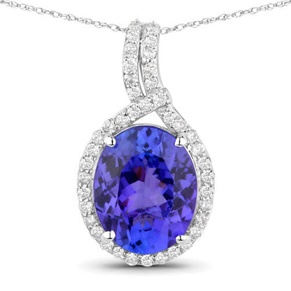 3.21 Carat Genuine Tanzanite and White Diamond 14K White Gold Pendant
