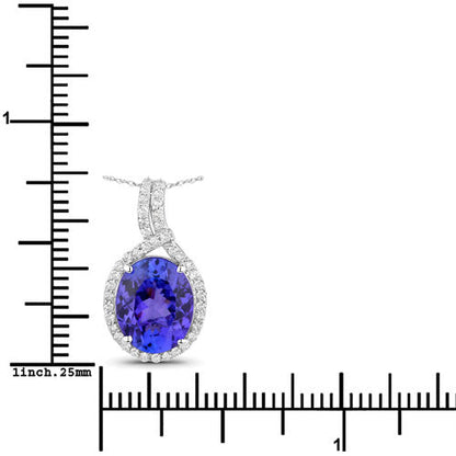 3.21 Carat Genuine Tanzanite and White Diamond 14K White Gold Pendant