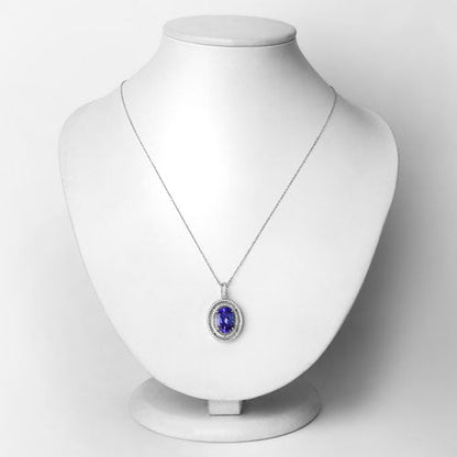 4.90 Carat Genuine Tanzanite and White Diamond 14K White Gold Pendant