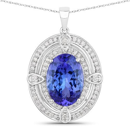 5.91 Carat Genuine Tanzanite and White Diamond 14K White Gold Pendant