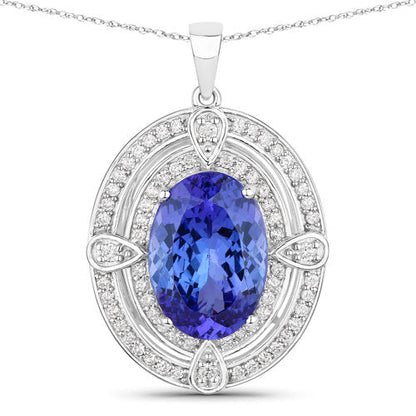 5.91 Carat Genuine Tanzanite and White Diamond 14K White Gold Pendant