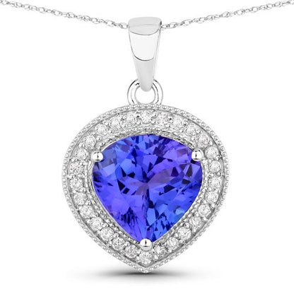 2.58 Carat Genuine Tanzanite and White Diamond 14K White Gold Pendant