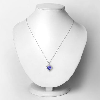 2.58 Carat Genuine Tanzanite and White Diamond 14K White Gold Pendant