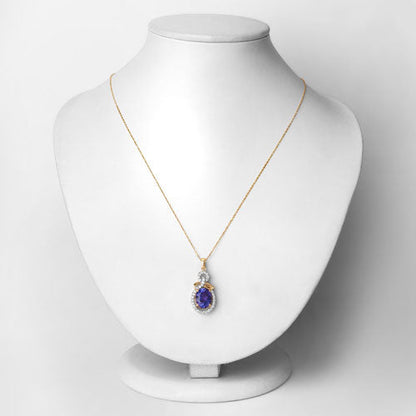 3.91 Carat Genuine Tanzanite and White Diamond 14K Yellow Gold Pendant