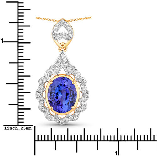 4.40 Carat Genuine Tanzanite and White Diamond 14K Yellow Gold Pendant