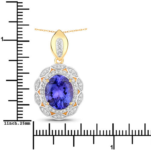 4.13 Carat Genuine Tanzanite and White Diamond 14K Yellow Gold Pendant