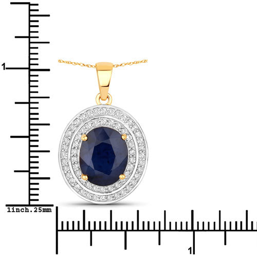 4.82 Carat Genuine Blue Sapphire and White Diamond 14K Yellow Gold Pendant