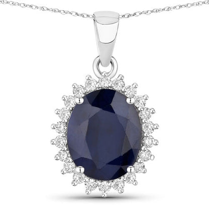 4.63 Carat Genuine Blue Sapphire and White Diamond 14K White Gold Pendant