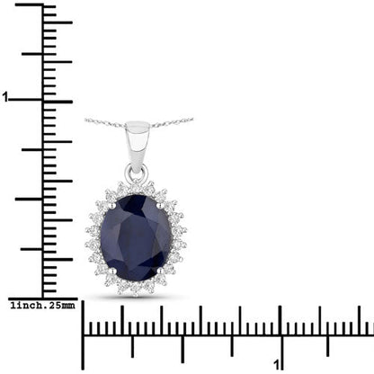 4.63 Carat Genuine Blue Sapphire and White Diamond 14K White Gold Pendant