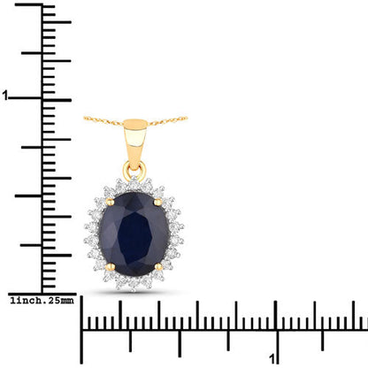 4.63 Carat Genuine Blue Sapphire and White Diamond 14K Yellow Gold Pendant
