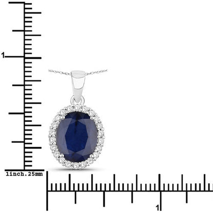 4.63 Carat Genuine Blue Sapphire and White Diamond 14K White Gold Pendant