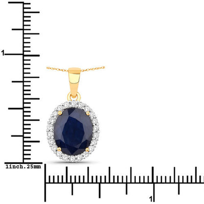 4.63 Carat Genuine Blue Sapphire and White Diamond 14K Yellow Gold Pendant