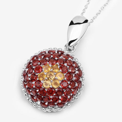 4.57 Carat Genuine Citrine and Garnet .925 Sterling Silver Pendant