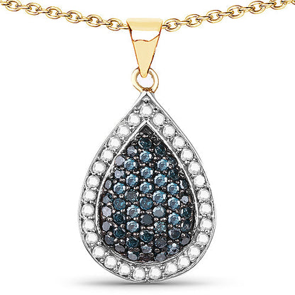 14K Yellow Gold Plated 0.81 Carat Genuine Blue Diamond and White Diamond .925 Sterling Silver Pendant