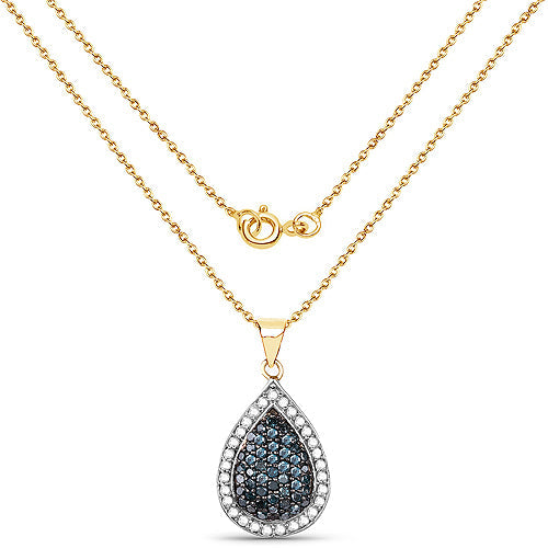 14K Yellow Gold Plated 0.81 Carat Genuine Blue Diamond and White Diamond .925 Sterling Silver Pendant
