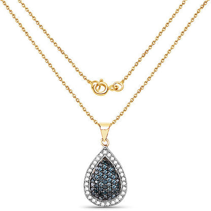 14K Yellow Gold Plated 0.81 Carat Genuine Blue Diamond and White Diamond .925 Sterling Silver Pendant
