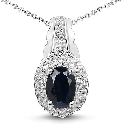0.98 Carat Genuine Blue Sapphire and White Topaz .925 Sterling Silver Pendant
