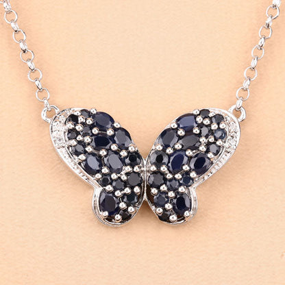 3.83 Carat Genuine Blue Sapphire and White Zircon .925 Sterling Silver Pendant