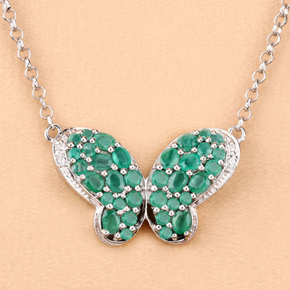 2.80 Carat Genuine Emerald and White Zircon .925 Sterling Silver Pendant