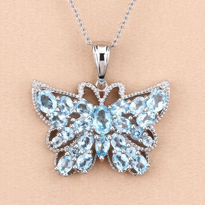 4.84 Carat Genuine Swiss Blue Topaz .925 Sterling Silver Pendant