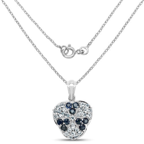 2.73 Carat Genuine Blue Sapphire and Aquamarine .925 Sterling Silver Pendant