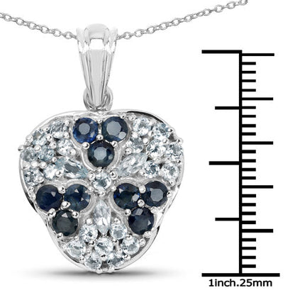 2.73 Carat Genuine Blue Sapphire and Aquamarine .925 Sterling Silver Pendant
