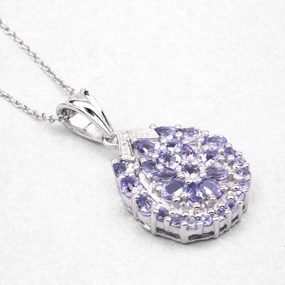 2.64 Carat Genuine Tanzanite and White Topaz .925 Sterling Silver Pendant