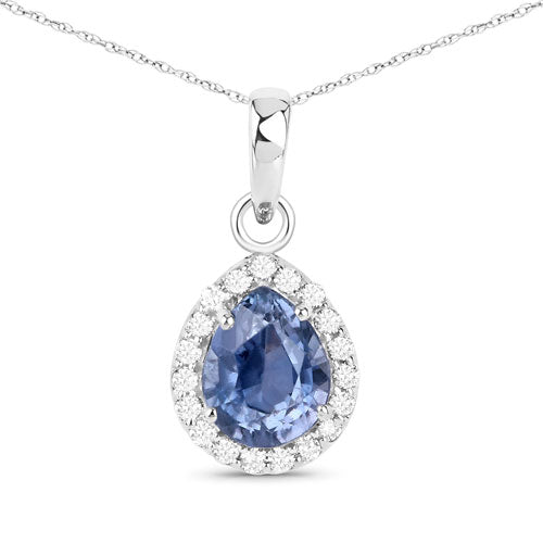 1.85 Carat Genuine Grayish Purple Sapphire and White Diamond 14K White Gold Pendant