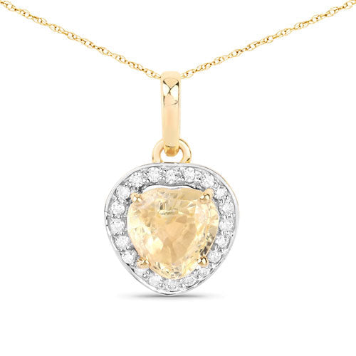 1.52 Carat Genuine Yellow Sapphire and White Diamond 14K Yellow Gold Pendant