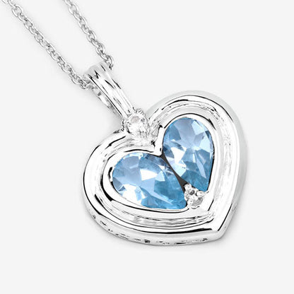 2.66 Carat Genuine Blue Topaz and White Topaz .925 Sterling Silver Pendant