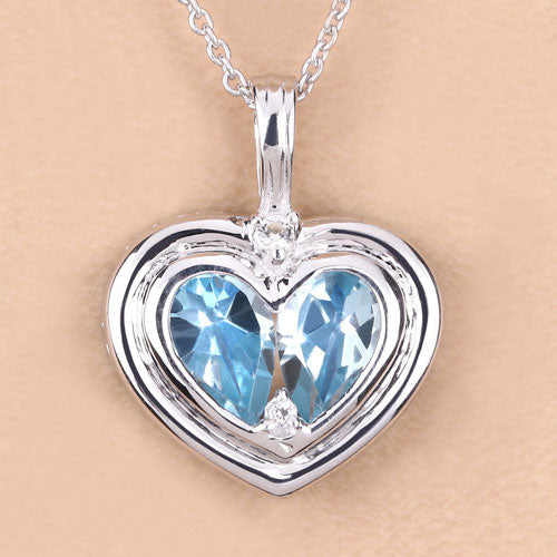 2.66 Carat Genuine Blue Topaz and White Topaz .925 Sterling Silver Pendant