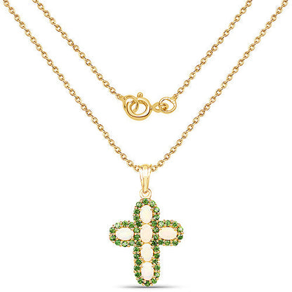 14K Yellow Gold Plated 3.11 Carat Genuine Ethiopian Opal and Chrome Diopside .925 Sterling Silver Pendant