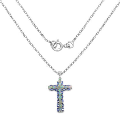 3.32 Carat Genuine Ethiopian Opal and Tanzanite .925 Sterling Silver Pendant