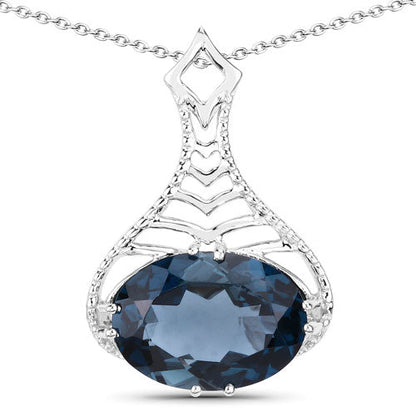 6.65 Carat Genuine London Blue Topaz .925 Sterling Silver Pendant