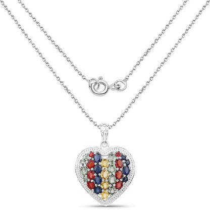 4.40 Carat Genuine Multi Stones .925 Sterling Silver Pendant