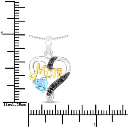 0.57 Carat Genuine Swiss Blue Topaz and Black Spinel .925 Sterling Silver Pendant