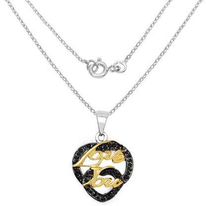 Two Tone Plated 0.18 Carat Genuine Black Spinel .925 Sterling Silver Pendant