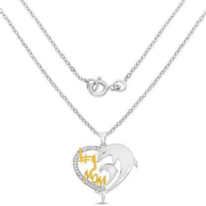 Two Tone Plated 0.14 Carat Genuine White Diamond .925 Sterling Silver Pendant