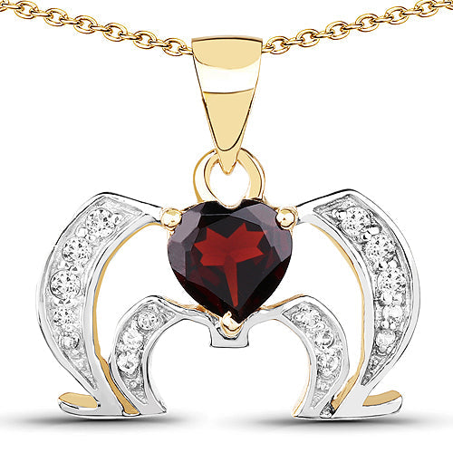 14K Yellow Gold Plated 1.05 Carat Genuine Garnet and White Topaz .925 Sterling Silver Pendant