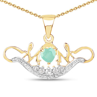 14K Yellow Gold Plated 0.62 Carat Genuine Emerald and White Topaz .925 Sterling Silver Pendant