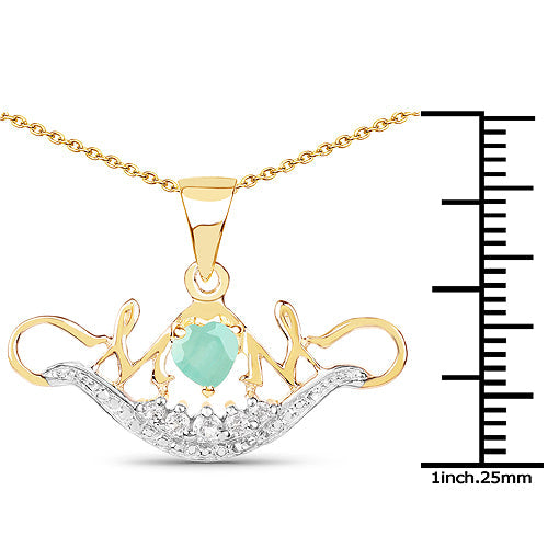 14K Yellow Gold Plated 0.62 Carat Genuine Emerald and White Topaz .925 Sterling Silver Pendant