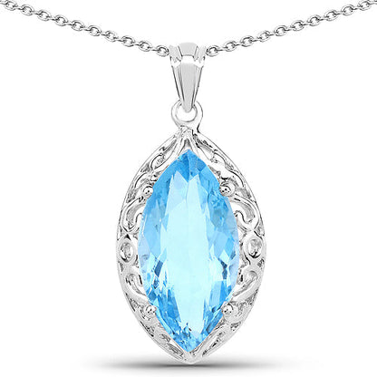 8.22 Carat Genuine Swiss Blue Topaz .925 Sterling Silver Pendant