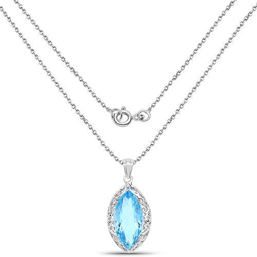 8.22 Carat Genuine Swiss Blue Topaz .925 Sterling Silver Pendant