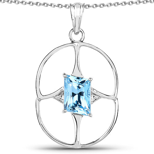 5.26 Carat Genuine Swiss Blue Topaz .925 Sterling Silver Pendant