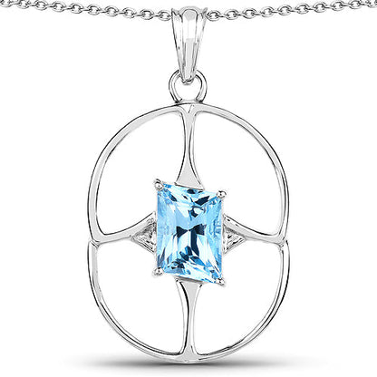 5.26 Carat Genuine Swiss Blue Topaz .925 Sterling Silver Pendant