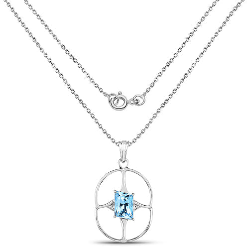 5.26 Carat Genuine Swiss Blue Topaz .925 Sterling Silver Pendant
