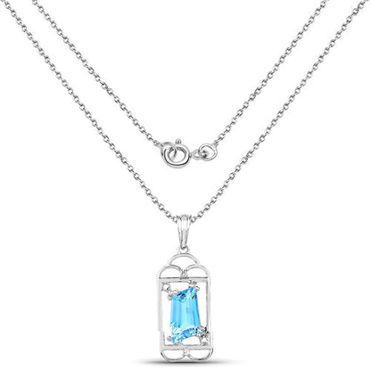 4.57 Carat Genuine Swiss Blue Topaz & White Topaz .925 Sterling Silver Pendant